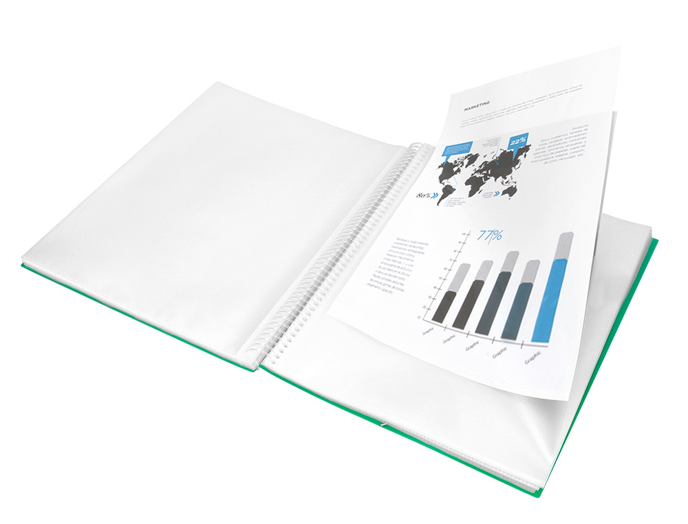 PROTGE-DOCUMENTS LIDERPAPEL POLYPROPYLNE COUVERTURE RIGIDE SPIRALE 40 POCHETTES FIXES A4 210X297MM COLIRIS VERT