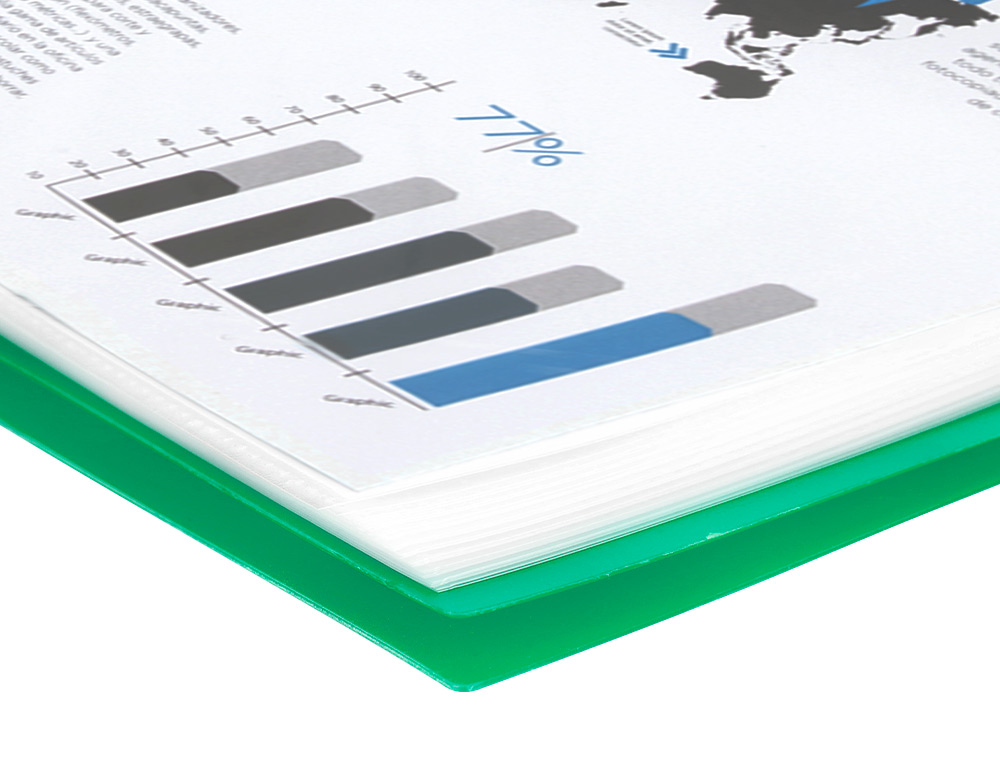 PROTGE-DOCUMENTS LIDERPAPEL POLYPROPYLNE COUVERTURE RIGIDE SPIRALE 40 POCHETTES FIXES A4 210X297MM COLIRIS VERT