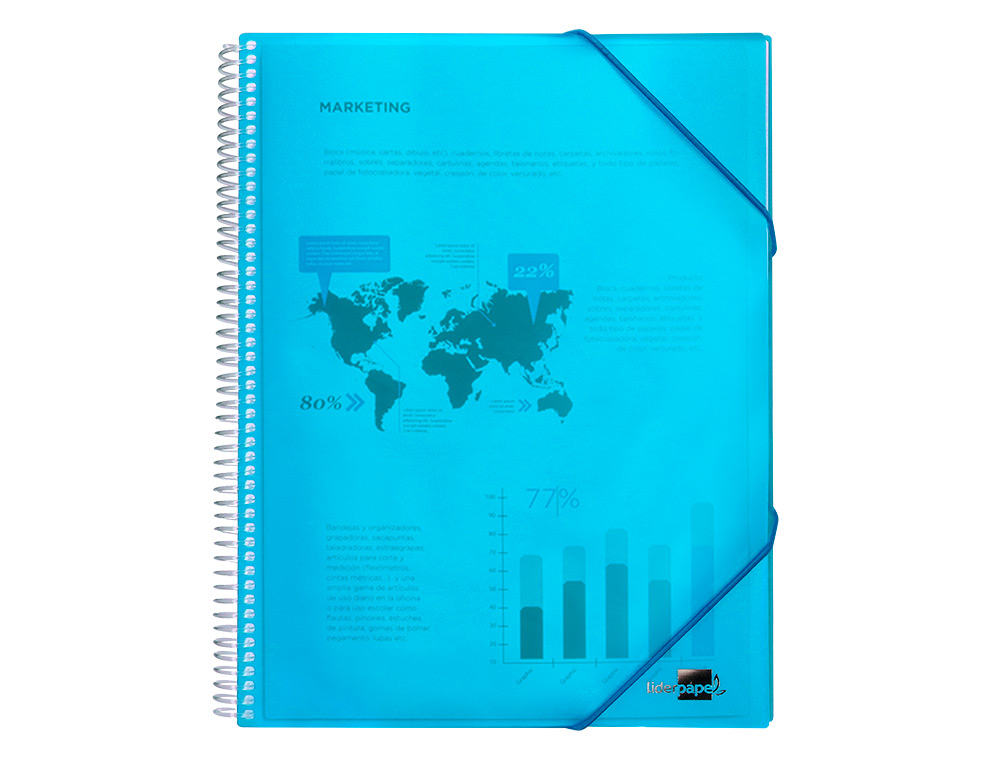 PROTGE-DOCUMENTS LIDERPAPEL POLYPROPYLNE COUVERTURE RIGIDE SPIRALE 60 POCHETTES FIXES A4 210X297MM COLORIS BLEU