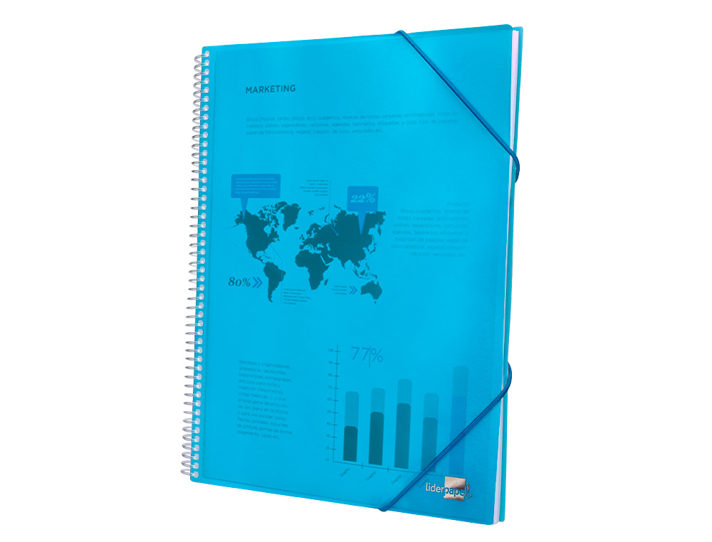 PROTGE-DOCUMENTS LIDERPAPEL POLYPROPYLNE COUVERTURE RIGIDE SPIRALE 60 POCHETTES FIXES A4 210X297MM COLORIS BLEU