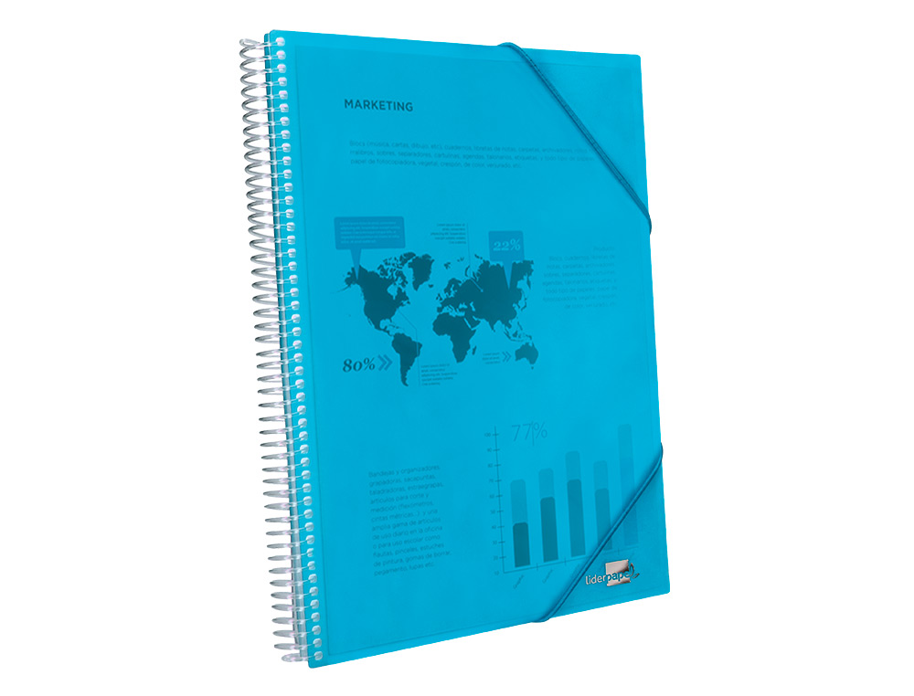 PROTGE-DOCUMENTS LIDERPAPEL POLYPROPYLNE COUVERTURE RIGIDE SPIRALE 60 POCHETTES FIXES A4 210X297MM COLORIS BLEU
