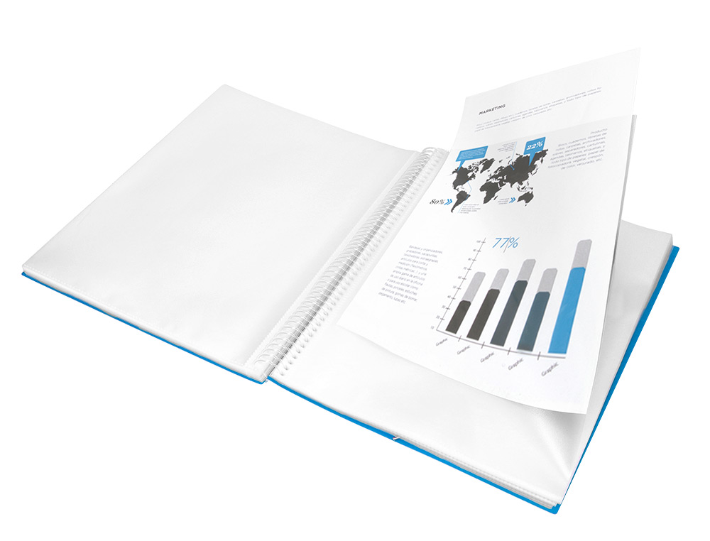 PROTGE-DOCUMENTS LIDERPAPEL POLYPROPYLNE COUVERTURE RIGIDE SPIRALE 60 POCHETTES FIXES A4 210X297MM COLORIS BLEU