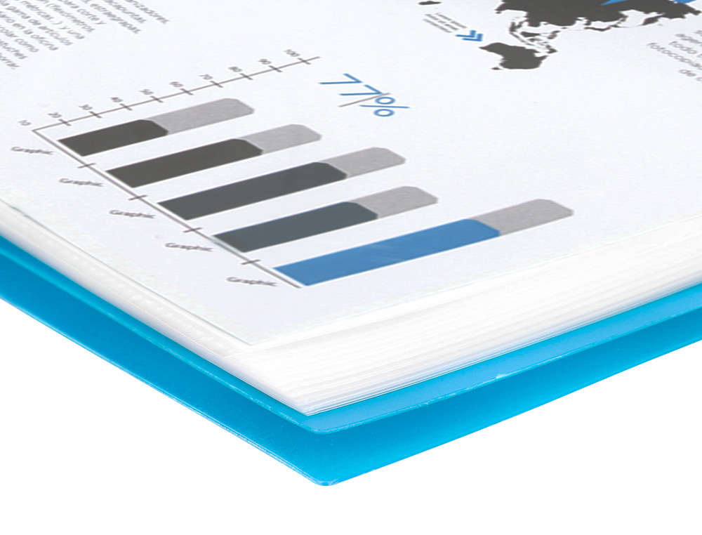 PROTGE-DOCUMENTS LIDERPAPEL POLYPROPYLNE COUVERTURE RIGIDE SPIRALE 60 POCHETTES FIXES A4 210X297MM COLORIS BLEU