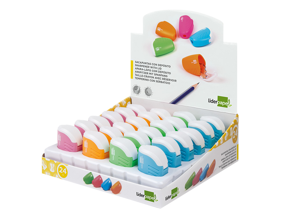 TAILLE-CRAYON LIDERPAPEL PLASTIQUE RSERVOIR  COPEAUX NON DTACHABLE 1 USAGE COLORIS ASSORTIS