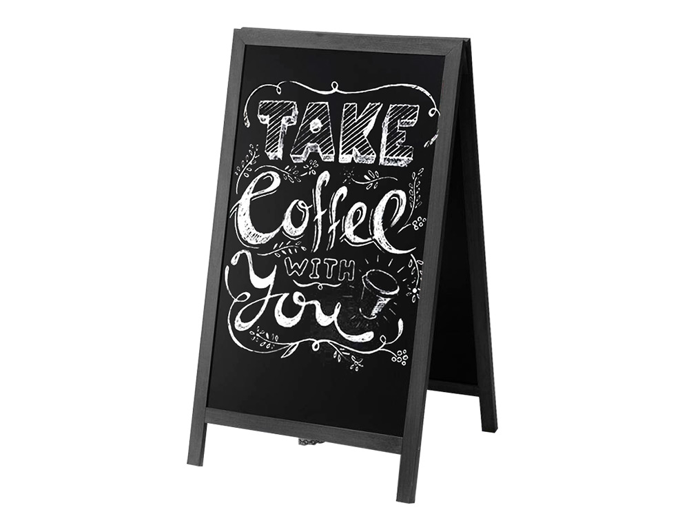 TABLEAU SOL NOIR LIDERPAPEL BOIS HTELLERIE CHEVALET DOUBLE FACE MARQUEUR TYPE CRAIE 55X85X52CM