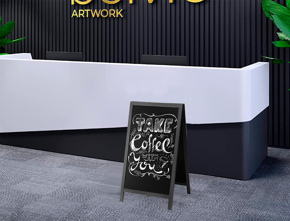 TABLEAU SOL NOIR LIDERPAPEL BOIS HTELLERIE CHEVALET DOUBLE FACE MARQUEUR TYPE CRAIE 55X85X52CM