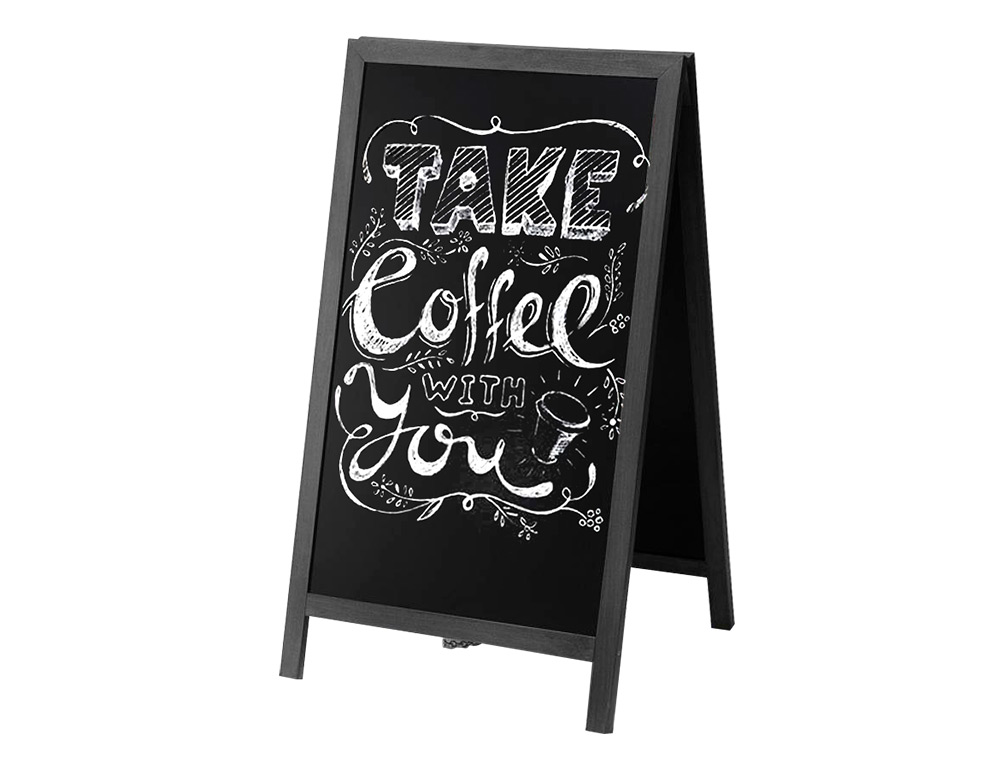 TABLEAU SOL NOIR LIDERPAPEL BOIS HTELLERIE CHEVALET DOUBLE FACE MARQUEUR TYPE CRAIE 75X135X52CM