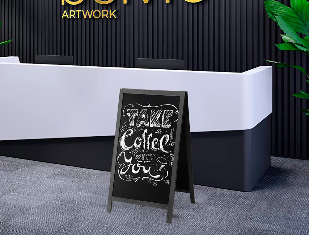TABLEAU SOL NOIR LIDERPAPEL BOIS HTELLERIE CHEVALET DOUBLE FACE MARQUEUR TYPE CRAIE 75X135X52CM