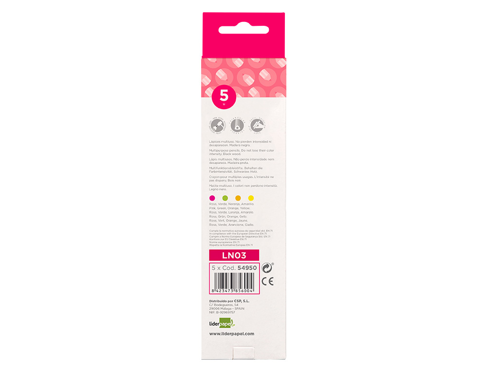 SURLIGNEUR LIDERPAPEL CRAYON DE COULEUR NÉON JUMBO MINE EXTRA-RÉSISTANTE FORME TRIANGULAIRE ERGONOMIQUE COLORIS JAUNE