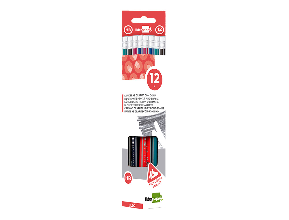 CRAYON GRAPHITE LIDERPAPEL BOIS CORPS TRIANGULAIRE MTALLIS COLORIS VIFS MINE ULTRA-RSISTANTE BOUT GOMME