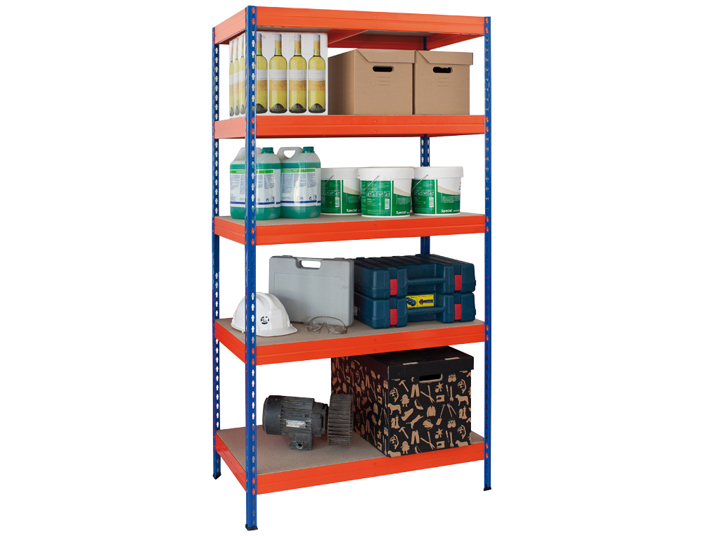 TAGRE MTALLIQUE AR 5 TABLETTES SUPPORTE 300KG/TABLETTE 192X100X50CM COLORIS BLEU/ORANGE