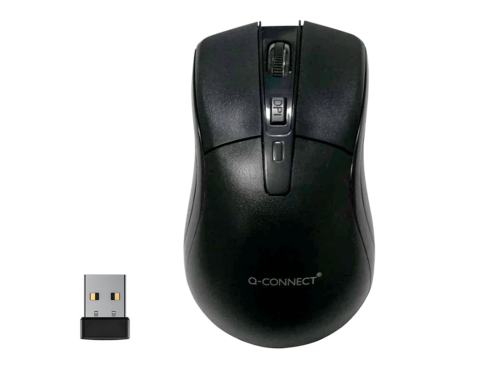SOURIS Q-CONNECT SANS FIL OPTIQUE 1000DPI 4 BOUTONS MOLETTE MOUVEMENT HORIZONTAL VERTICAL USB COLORIS NOIR