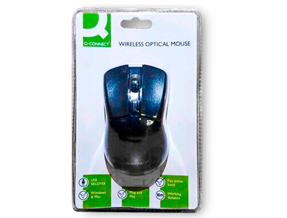 SOURIS Q-CONNECT SANS FIL OPTIQUE 1000DPI 4 BOUTONS MOLETTE MOUVEMENT HORIZONTAL VERTICAL USB COLORIS NOIR