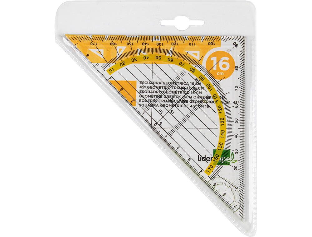 QUERRE GOMTRIE LIDERPAPEL GRADUE LONGUEUR CT MAJEUR 50CM DIMENSION HYPOTNUSE 16CM PLASTIQUE SANS PRHENSION FIXE