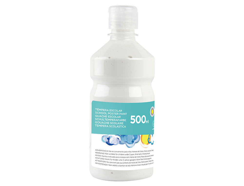 GOUACHE SCOLAIRE LIDERPAPEL LIQUIDE LAVABLE FERMETURE SCURIT BRILLANTE COLORIS BLANC FLACON 500ML