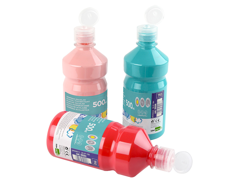 GOUACHE SCOLAIRE LIDERPAPEL LIQUIDE LAVABLE FERMETURE SCURIT BRILLANTE COLORIS BLANC FLACON 500ML