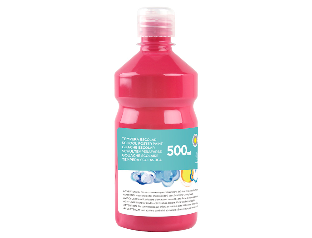 GOUACHE SCOLAIRE LIDERPAPEL LIQUIDE LAVABLE FERMETURE SCURIT BRILLANTE COLORIS FUSCHSIA FLACON 500ML