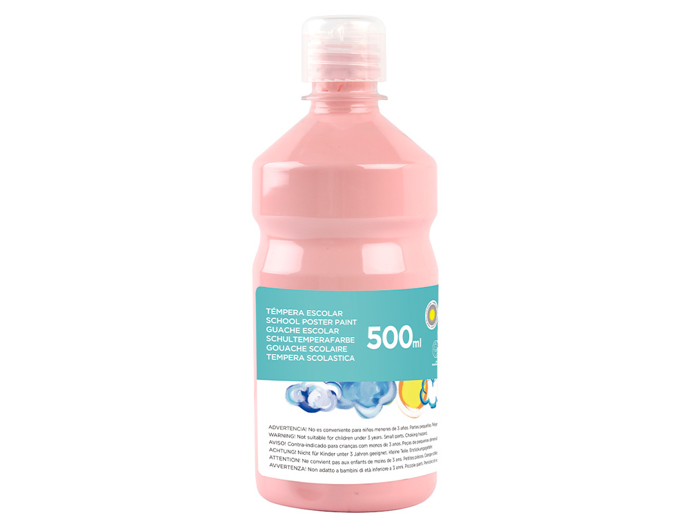 GOUACHE SCOLAIRE LIDERPAPEL LIQUIDE LAVABLE FERMETURE SCURIT BRILLANTE COLORIS ROSE FLACON 500ML