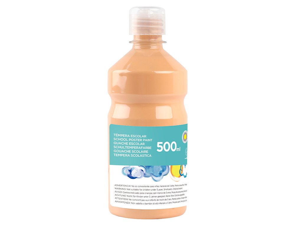 GOUACHE SCOLAIRE LIDERPAPEL LIQUIDE LAVABLE FERMETURE SCURIT BRILLANTE COLORIS CHAIR FLACON 500ML