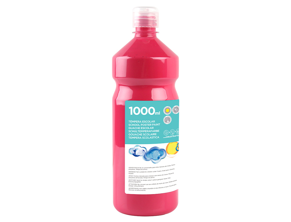 GOUACHE SCOLAIRE LIDERPAPEL LIQUIDE LAVABLE FERMETURE SCURIT BRILLANTE COLORIS FUCHSIA FLACON 1000ML