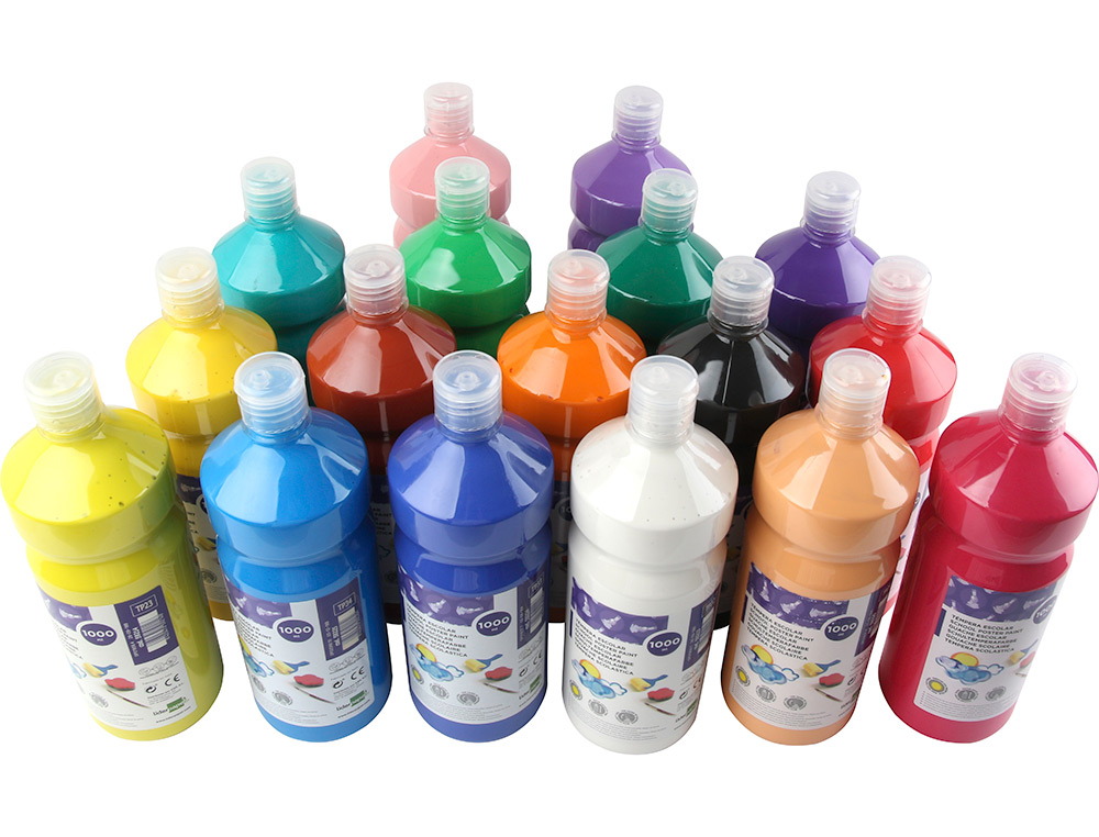 GOUACHE SCOLAIRE LIDERPAPEL LIQUIDE LAVABLE FERMETURE SCURIT BRILLANTE COLORIS VERT FLACON 1000ML