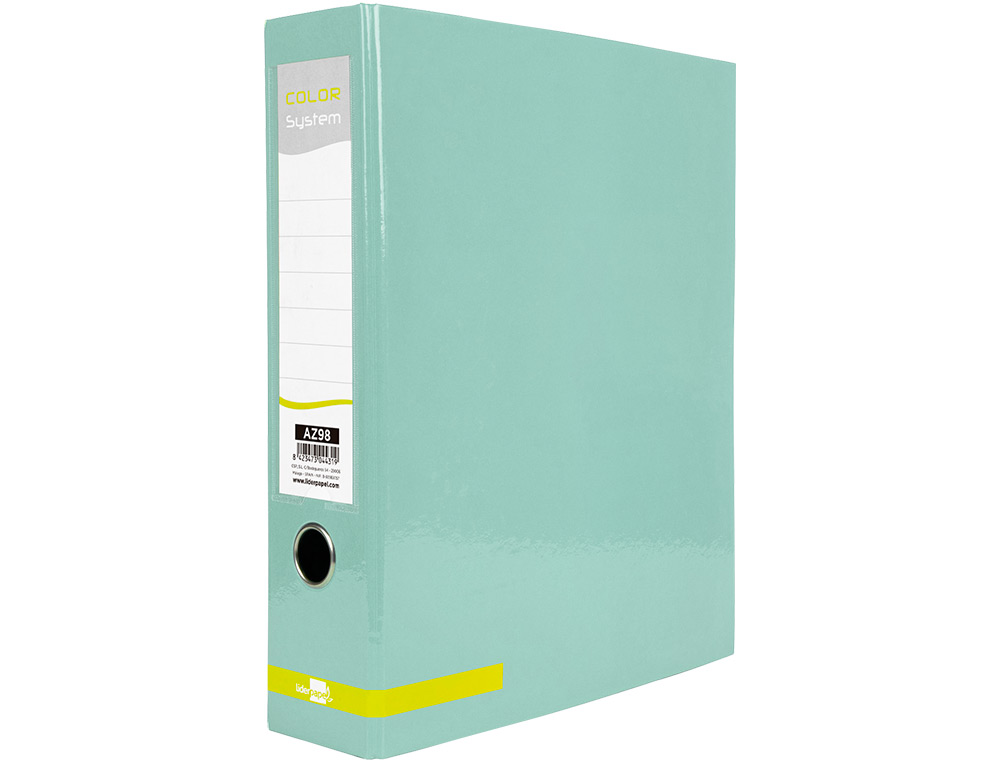 CLASSEUR A LEVIER LIDERPAPEL A4 COLOR SYSTEM DOS DE 80 MM COLORIS MENTHE