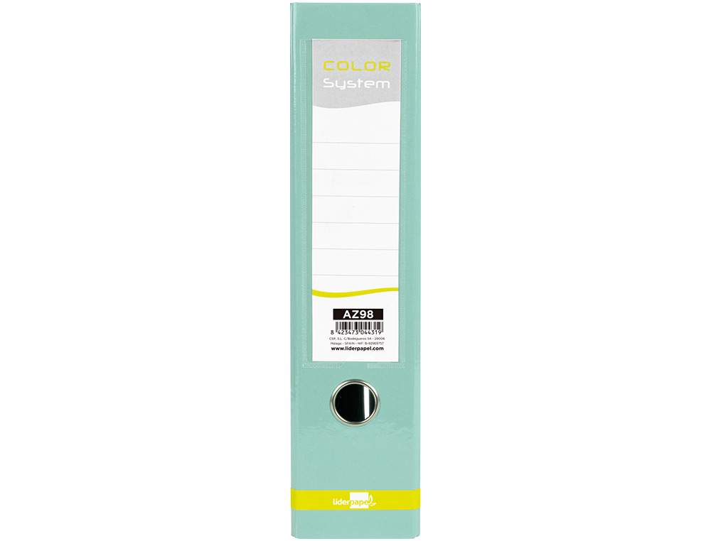 CLASSEUR A LEVIER LIDERPAPEL A4 COLOR SYSTEM DOS DE 80 MM COLORIS MENTHE