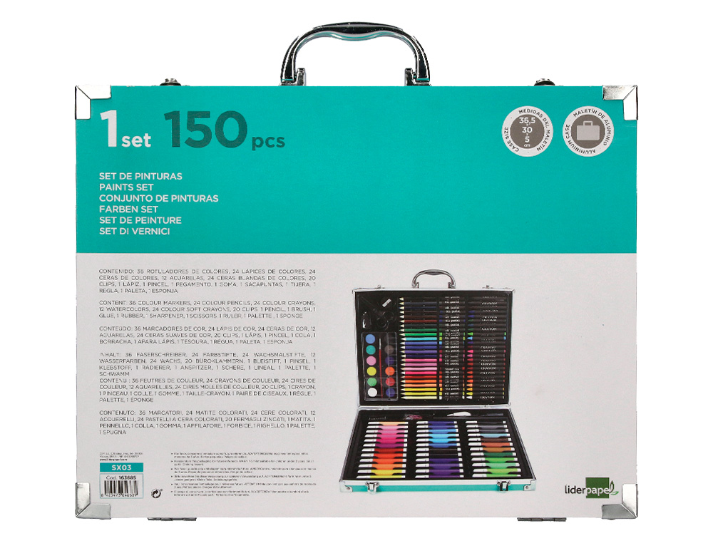 SET DE PINTURE LIDERPAPEL ALUMIUM 150 PIECES BOITE DE 37,8X29,7X4,6 CM