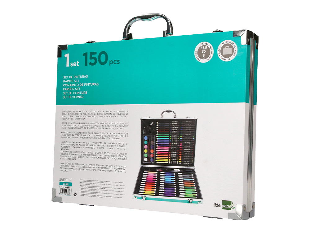 SET DE PINTURE LIDERPAPEL ALUMIUM 150 PIECES BOITE DE 37,8X29,7X4,6 CM