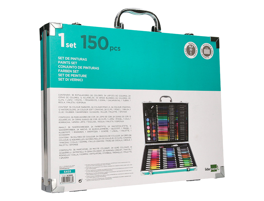 SET DE PINTURE LIDERPAPEL ALUMIUM 150 PIECES BOITE DE 37,8X29,7X4,6 CM