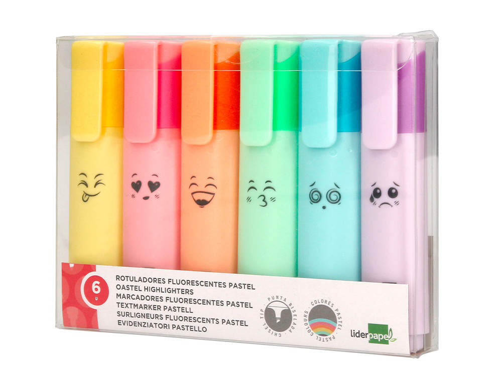 SURLIGNEUR LIDERPAPEL FLUORESCENT POINTE BISEAUTE   ETUI DE 6 UN COLORIS PASTEL   ASSORTIS