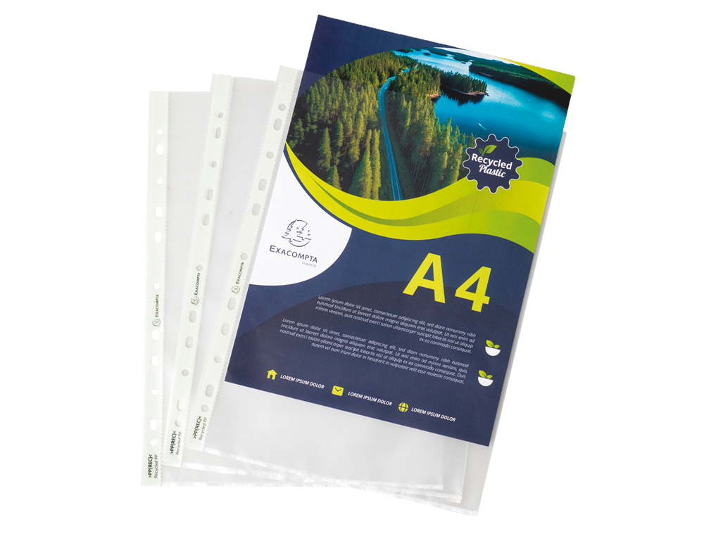 POCHETTE PERFOREE EXACOMPTA A4 PP RECYCLE GRAINE 6/100EME PAQUET 100 UNITES