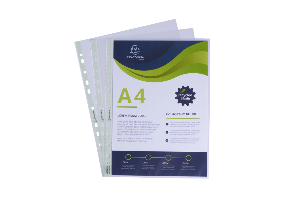 POCHETTE PERFOREE EXACOMPTA A4 PP RECYCLE GRAINE 6/100EME PAQUET 100 UNITES