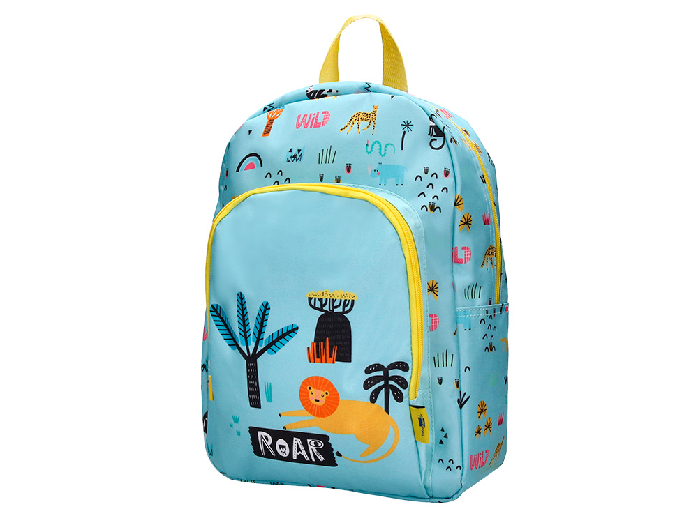 SAC A DOS LIDERPAPEL BABY SAFARI MOTIF LION             330X100X250MM COLORIS BLEU PASTEL