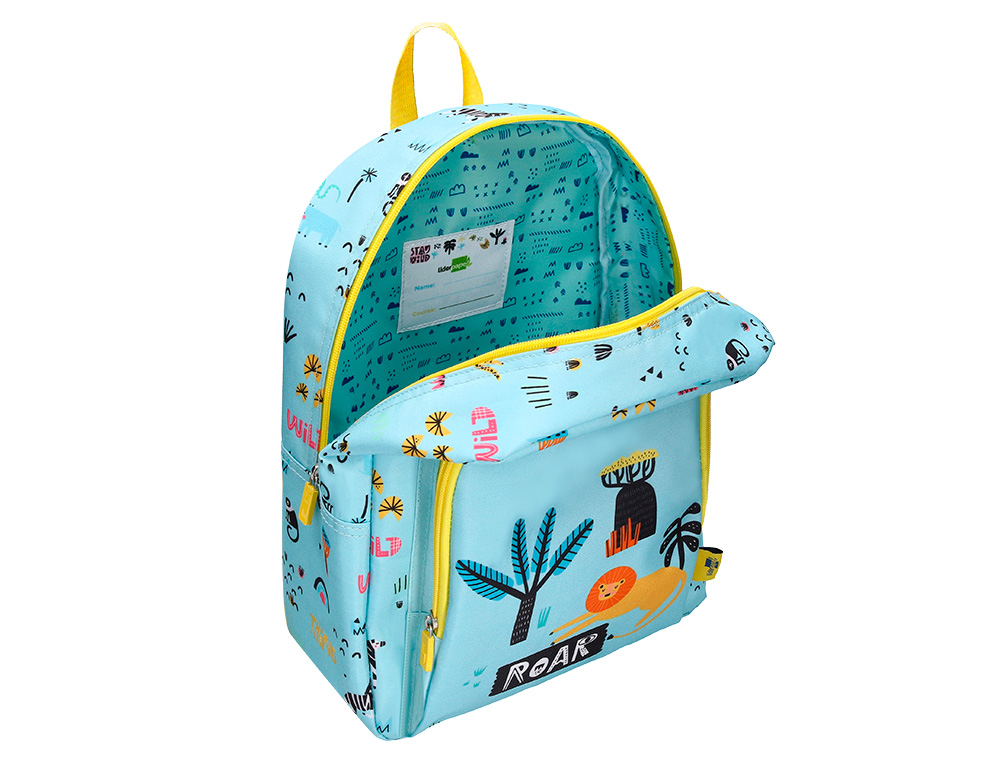 SAC A DOS LIDERPAPEL BABY SAFARI MOTIF LION             330X100X250MM COLORIS BLEU PASTEL