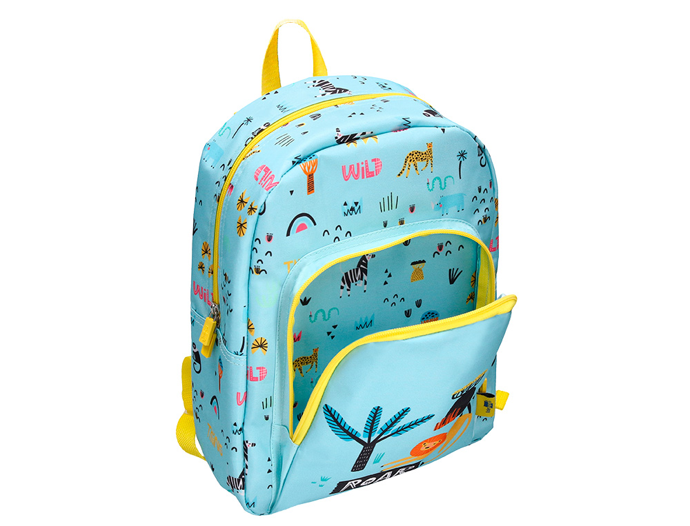SAC A DOS LIDERPAPEL BABY SAFARI MOTIF LION             330X100X250MM COLORIS BLEU PASTEL