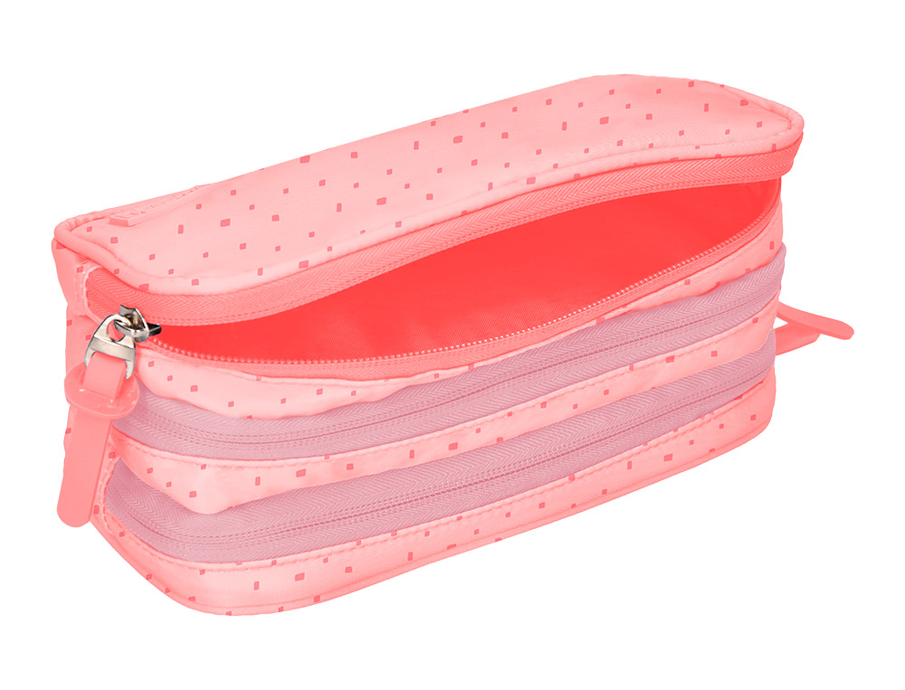 TROUSSE LIDERPAPEL SCOLAIRE 3 COMPARTIMENTS COLORIS ROSE