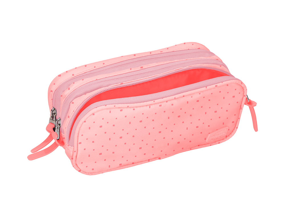 TROUSSE LIDERPAPEL SCOLAIRE 3 COMPARTIMENTS COLORIS ROSE