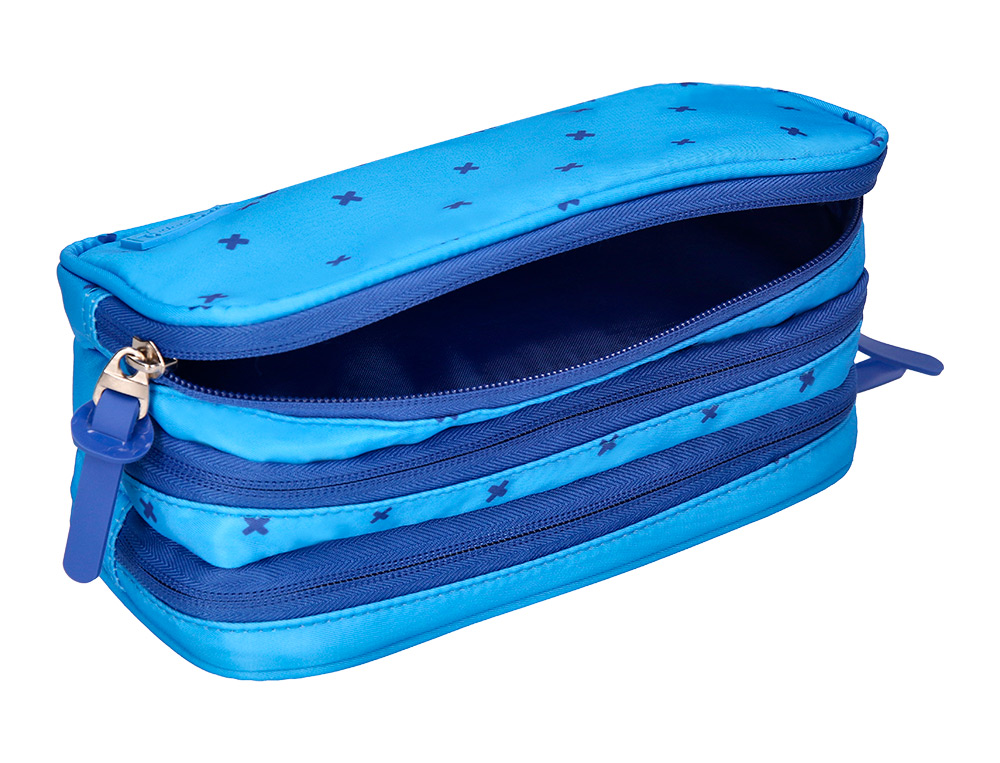TROUSSE LIDERPAPEL SCOLAIRE 3 COMPARTIMENTS COLORIS BLEU