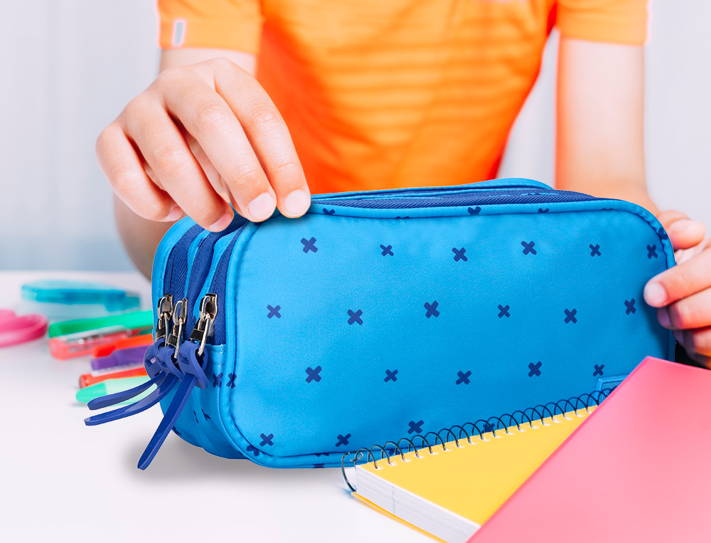 TROUSSE LIDERPAPEL SCOLAIRE 3 COMPARTIMENTS COLORIS BLEU