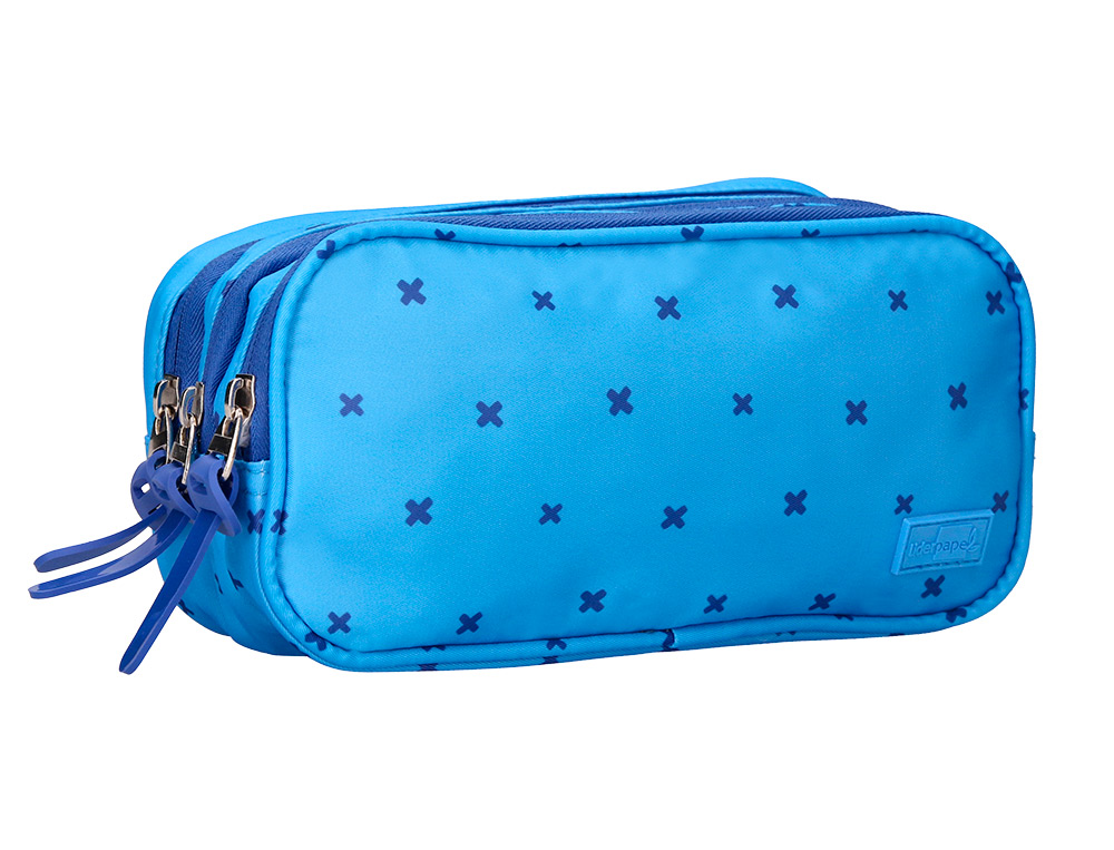 TROUSSE LIDERPAPEL SCOLAIRE 3 COMPARTIMENTS COLORIS BLEU