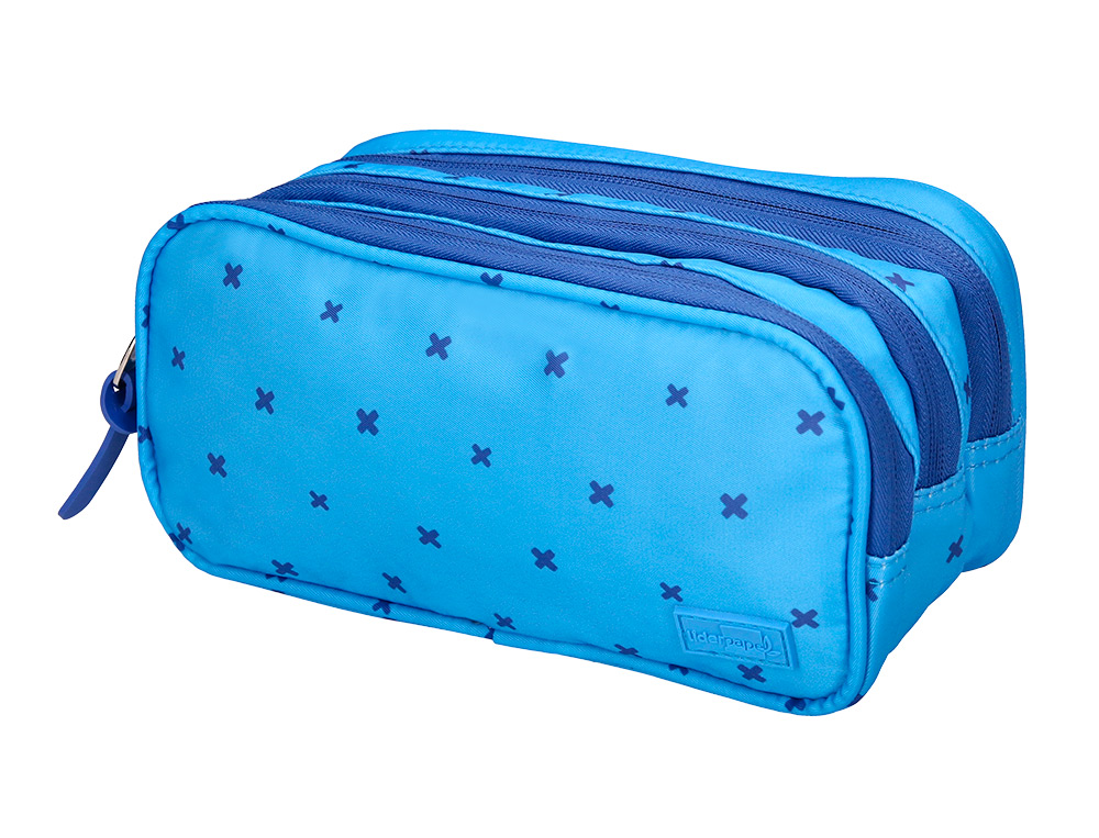 TROUSSE LIDERPAPEL SCOLAIRE 3 COMPARTIMENTS COLORIS BLEU