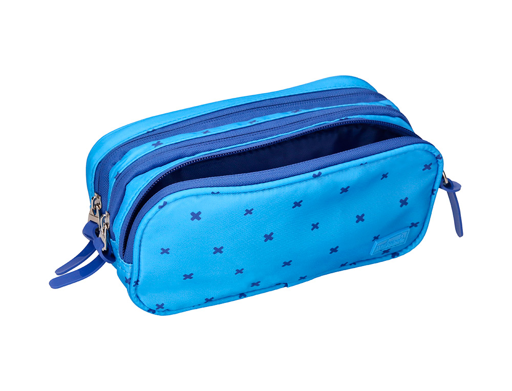 TROUSSE LIDERPAPEL SCOLAIRE 3 COMPARTIMENTS COLORIS BLEU