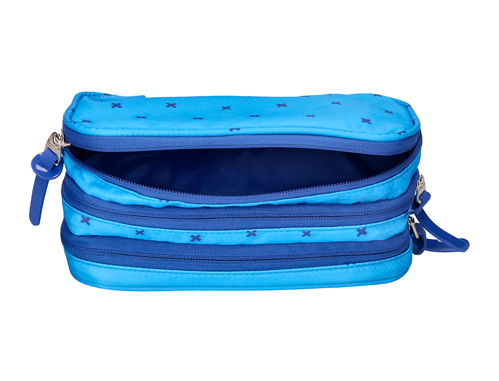 TROUSSE LIDERPAPEL SCOLAIRE 3 COMPARTIMENTS COLORIS BLEU