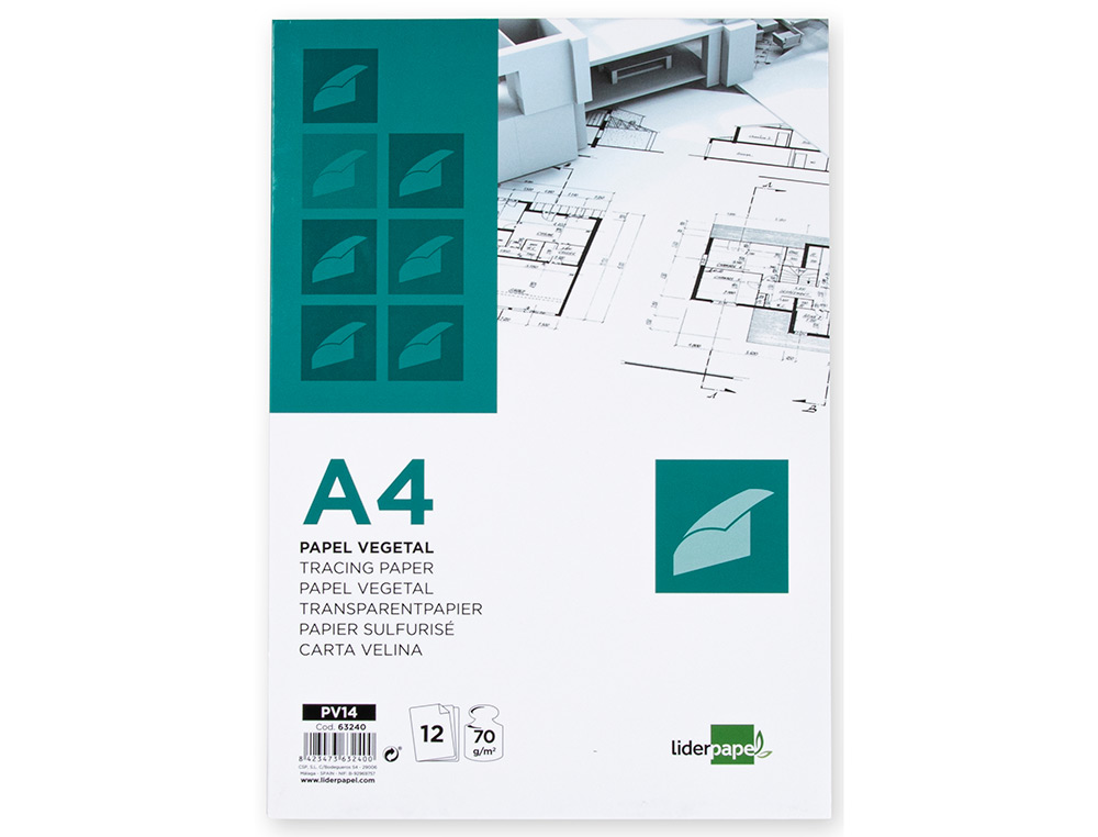 PAPIER CALQUE LIDERPAPEL A4 210X297MM 70G SACHET 12 FEUILLES