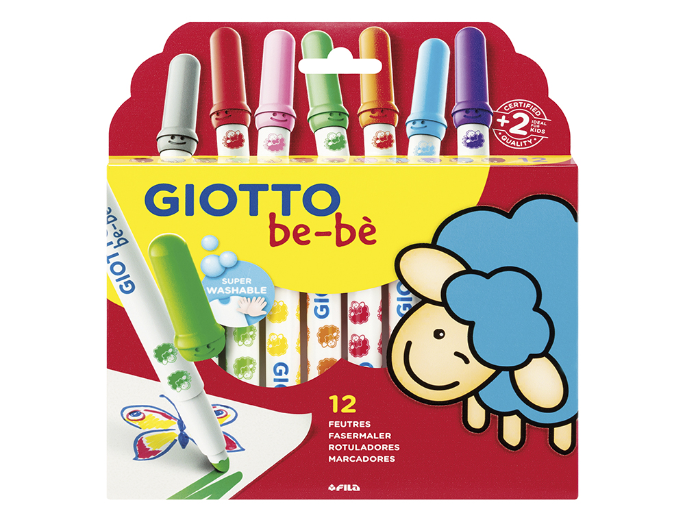 FEUTRE COLORIAGE GIOTTO BE-B LAVABLE CAPUCHON VENTIL POINTE BLOQUE COLORIS ASSORTIS TUI 12 UNITS