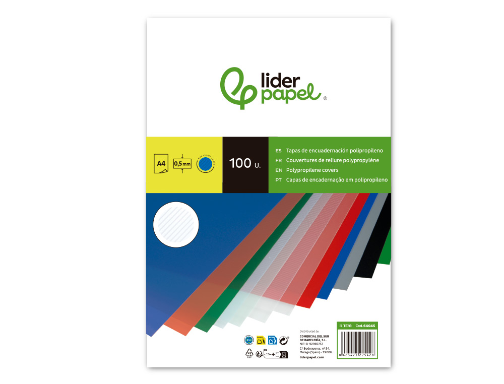 PLAT COUVERTURE LIDERPAPEL PPL RAYÉ LIGNES DIAGONALES 0.5MM A4 DOSSIER RELIURE COLORIS BLEU BOÎTE 100 UNITÉS