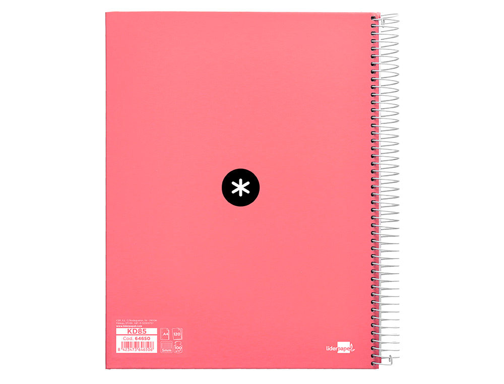 CAHIER SPIRALE ANTARTIK A4 240P 90G REMBORDE QUADRILLAGE 5MM MICROPERFORE 5 BANDES 4   TROUS COLORIS CORAIL