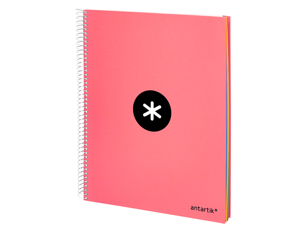 CAHIER SPIRALE ANTARTIK A4 240P 90G REMBORDE QUADRILLAGE 5MM MICROPERFORE 5 BANDES 4   TROUS COLORIS CORAIL