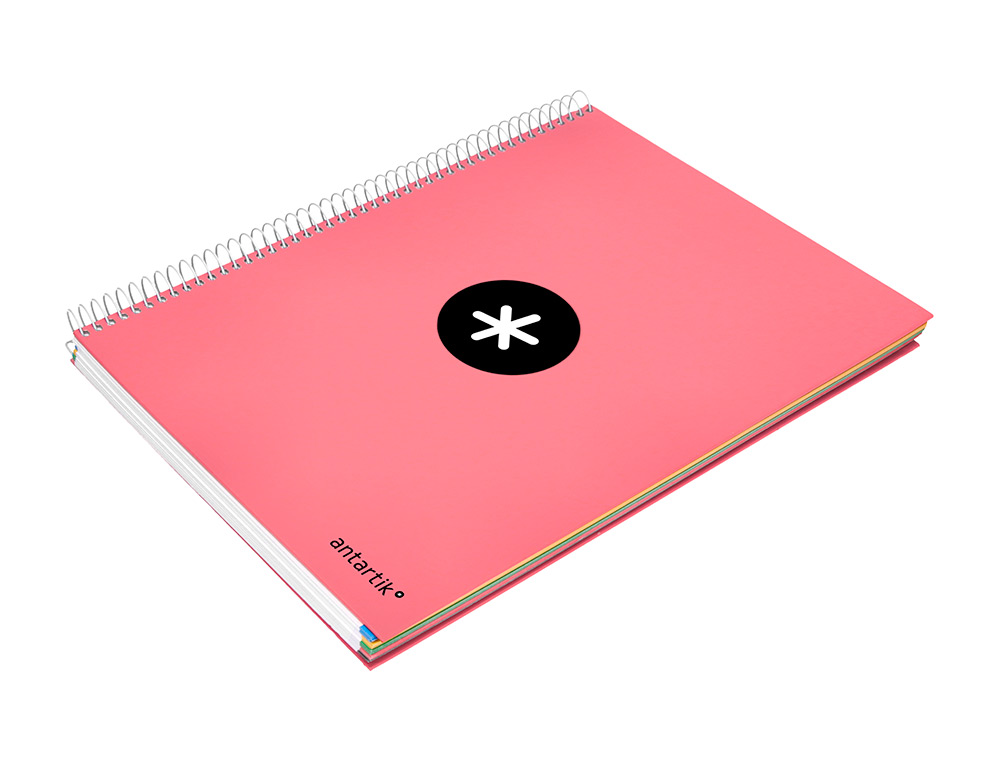 CAHIER SPIRALE ANTARTIK A4 240P 90G REMBORDE QUADRILLAGE 5MM MICROPERFORE 5 BANDES 4   TROUS COLORIS CORAIL